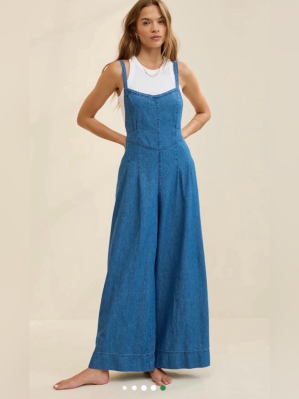 Aerie Blue Denim Wide-Leg Overalls Jumpsuit